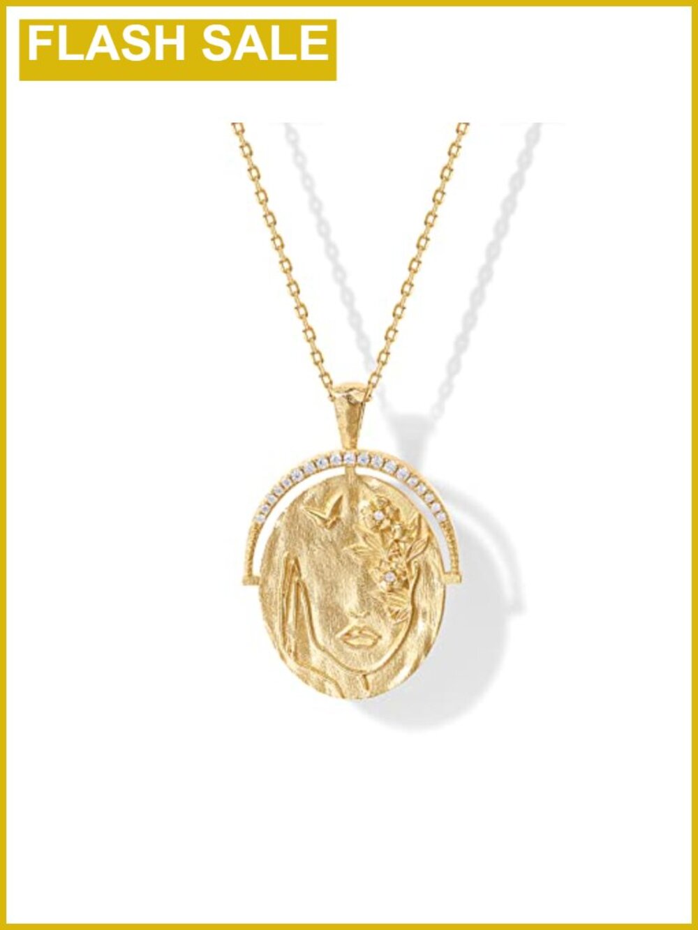 14K Gold Plated Engraved Coin Pendant Necklace